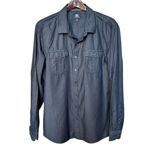Rock & Republic Button Up Shirt Mens XL Dark Gray Black Denim Long Sleeve